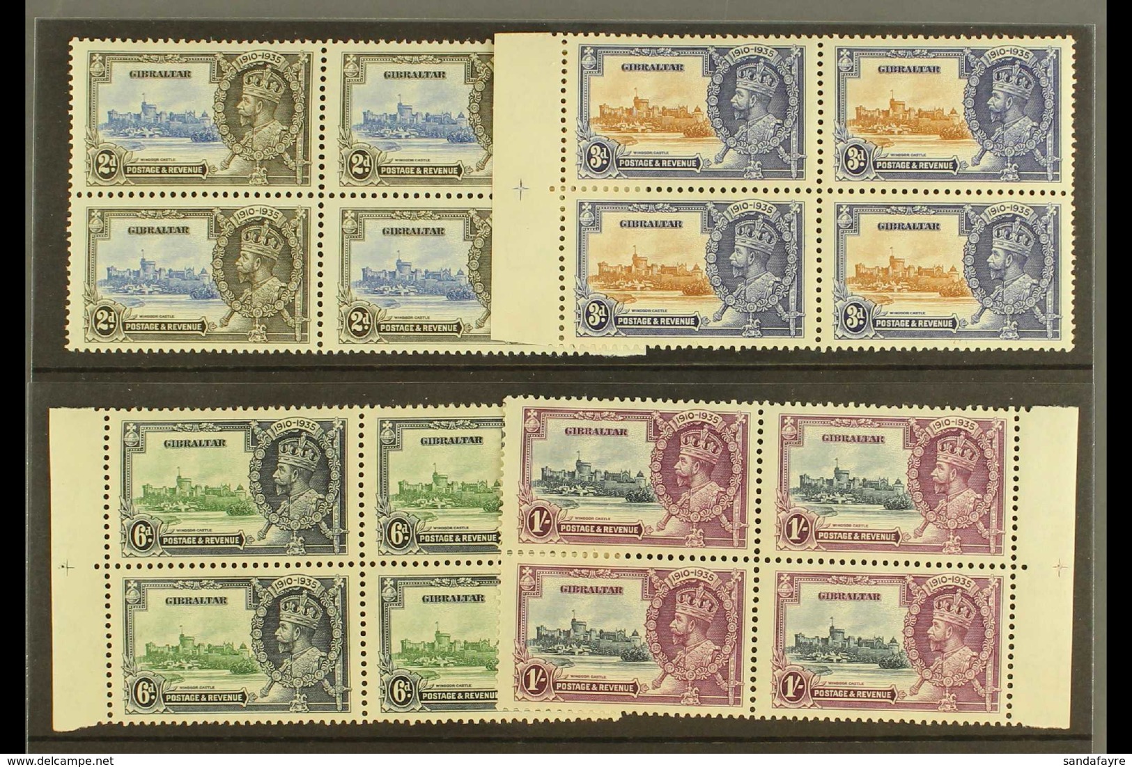 1935 Silver Jubilee Complete Set, SG 114/117, As Never Hinged Mint BLOCKS OF FOUR. (4 Blocks, 16 Stamps) For More Images - Gibraltar