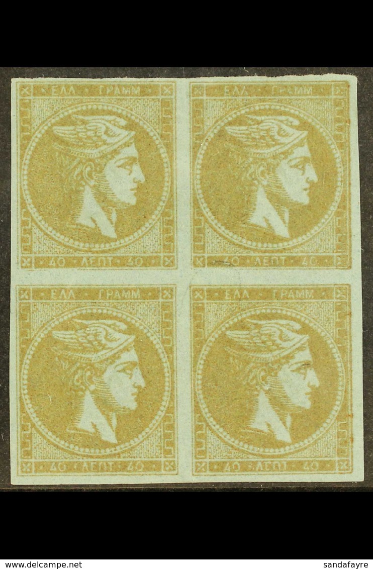 1872 - 5 40L Bistre On Blue Thin Transparent Paper, SG 43d (Michel 42a), Superb Lightly Hinged Mint BLOCK OF FOUR With 4 - Autres & Non Classés