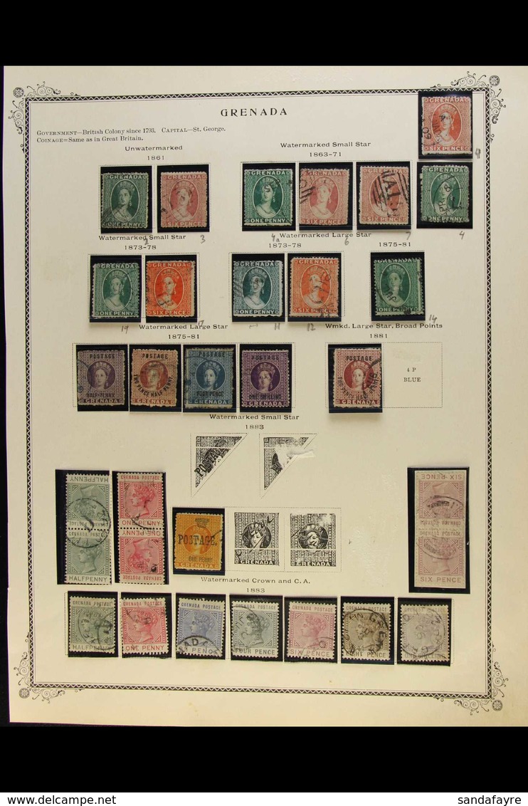1861-1898 ATTRACTIVE FINE USED COLLECTION In Hingeless Mounts On Leaves, All Different, Inc 1861-62 1d & 6d, 1863-71 1d  - Grenada (...-1974)