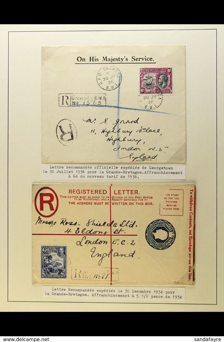 1895-1936 REGISTERED COVERS Includes 1995 2d Reg Env (size H) To London Bearing 2½d Strip Of Three, 1934 3d Reg Env (siz - Grenade (...-1974)