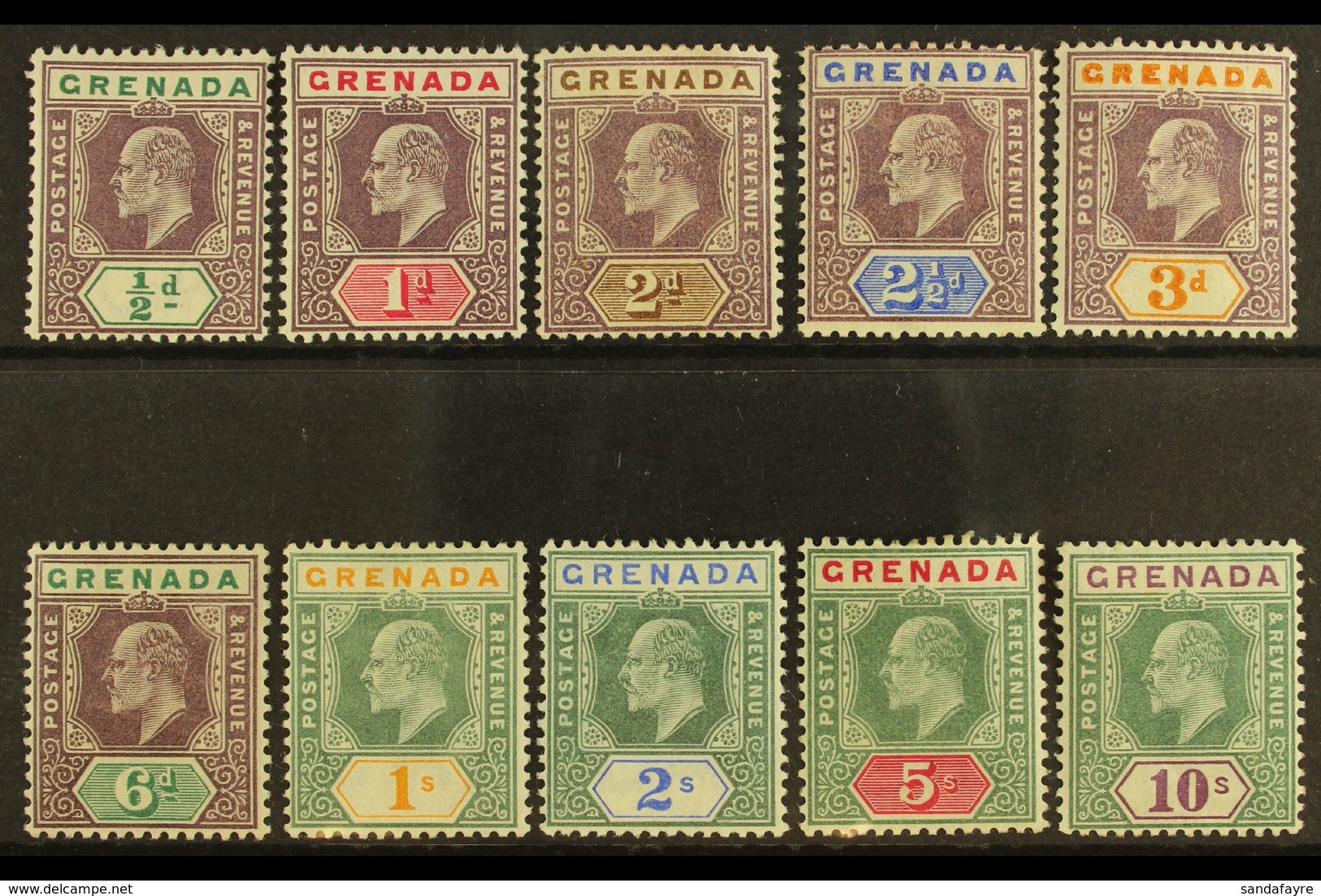 1902 1902 Complete Definitive Set, SG 57/66, Fine Mint. (10 Stamps) For More Images, Please Visit Http://www.sandafayre. - Grenada (...-1974)