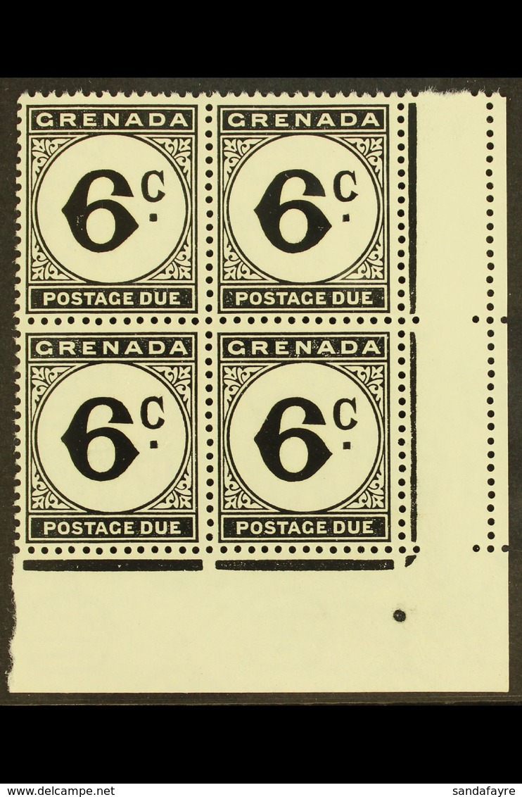 POSTAGE DUE 1952 6c Black Block Of Four With One Stamp Having ST EDWARDS CROWN WATERMARK ERROR, SG D17+17b, Never Hinged - Grenada (...-1974)