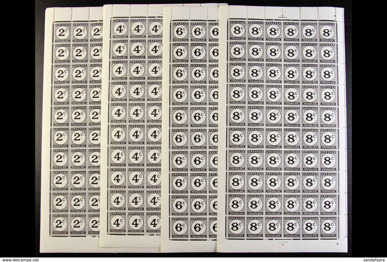 POSTAGE DUE 1952 Complete Set, SG D15/18, As Never Hinged Mint (half Sheet) Panes Of 60 (6 X 10) Stamps For Each Value.  - Grenade (...-1974)