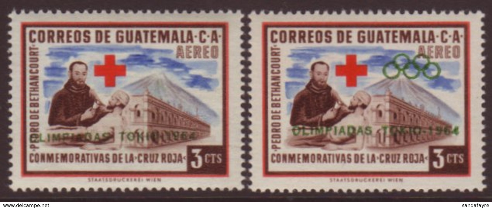 1964 3c Olympic Overprinted Red Cross Issue Displaying 'missing Rings' Error, As SG 710, Never Hinged Mint, Signed To Re - Guatemala