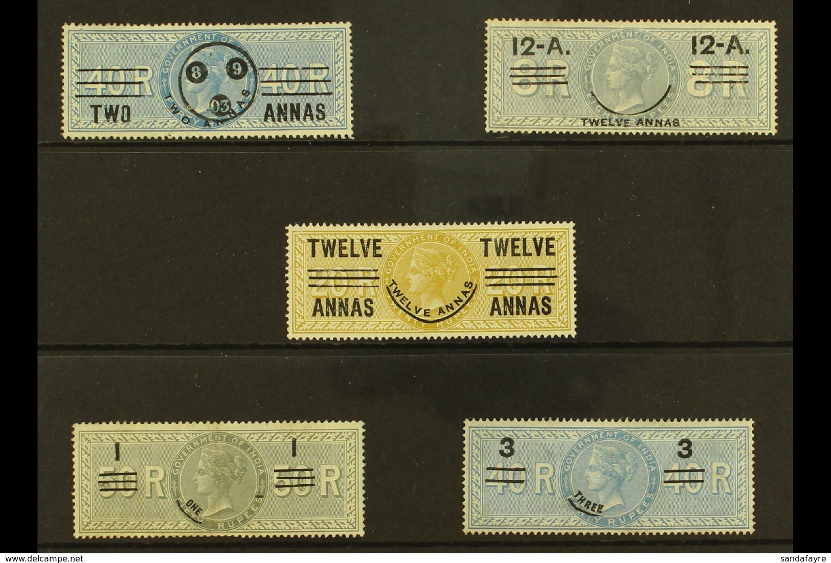 REVENUES - SPECIAL ADHESIVE 1903 Provisional Surcharges With 2a On 40r Blue, 12a On 8r Grey, 12a On 20a Brown, 1r On 50r - Autres & Non Classés