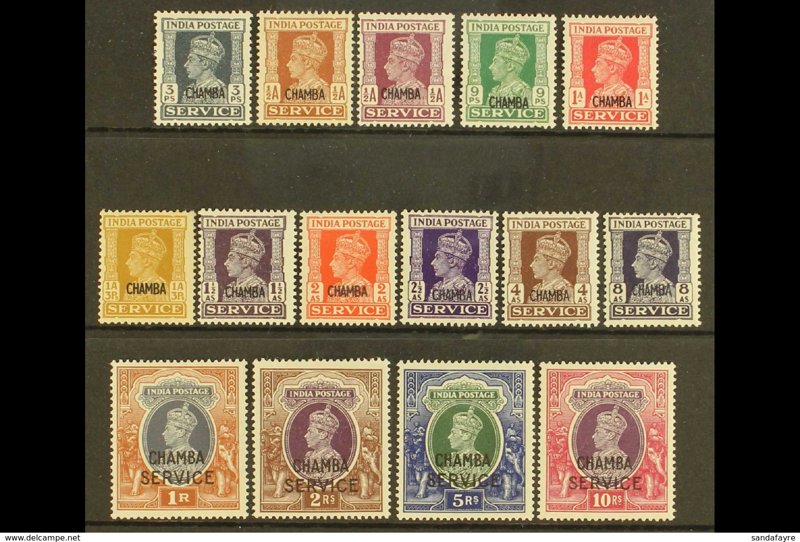 CHAMBA OFFICIALS. 1940-43 Opt'd Set, SG O72/O86, Fine Mint With Some Tiny Imperfections (15 Stamps) For More Images, Ple - Other & Unclassified