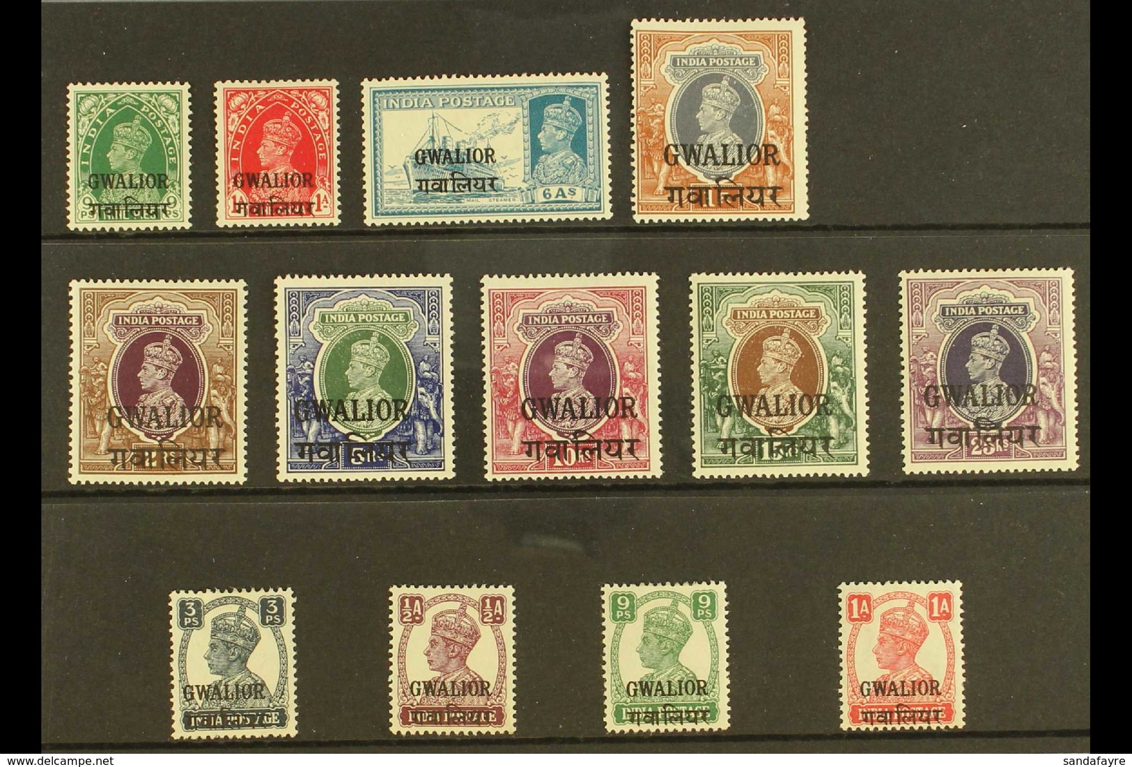 GWALIOR OFFICIALS. 1938-48 ALL DIFFERENT MINT Selection On A Stock Card With Values To 15r & 25r. Useful Range (13 Stamp - Autres & Non Classés