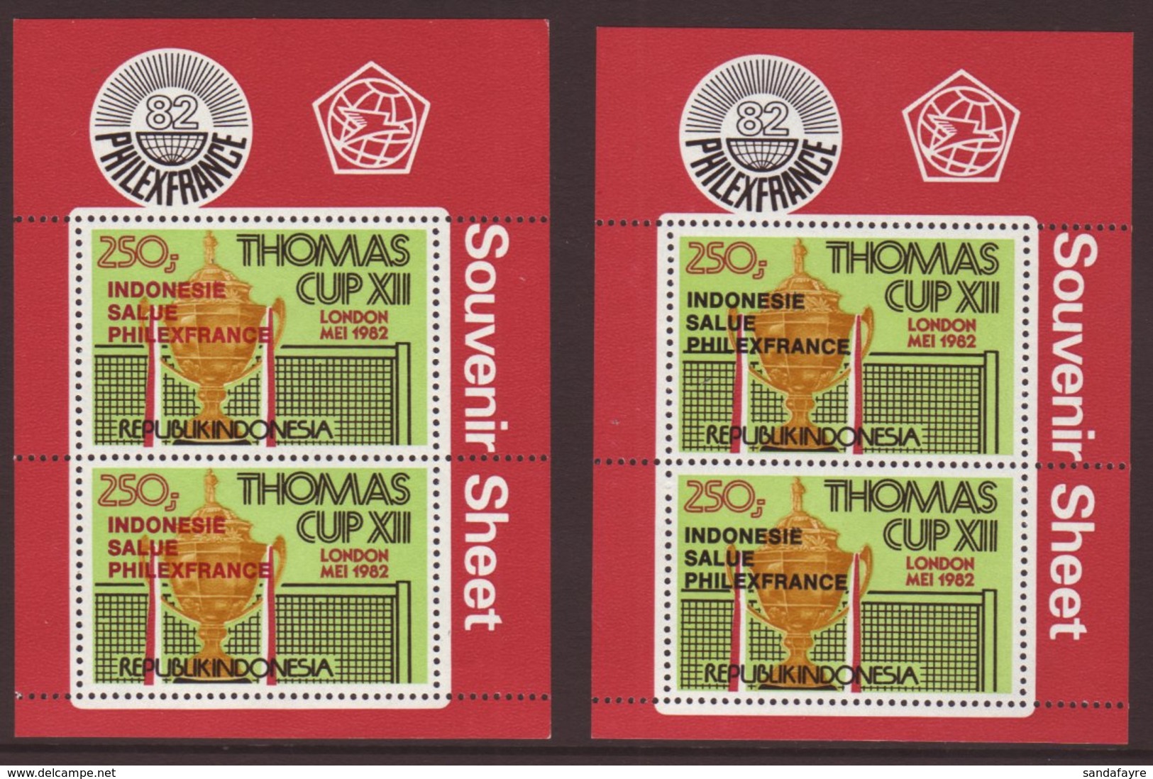 1982 Badminton Mini-sheets With "PHILEXFRANCE" Overprint In Red And In Black, See Notes After SG MS1673 Or Scott 1176a,  - Indonesien