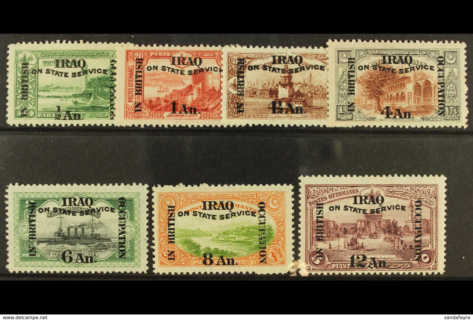 1921-23 Official Script Set To 12a On 5pi, SG O33/39, Fresh Mint. (7) For More Images, Please Visit Http://www.sandafayr - Iraq