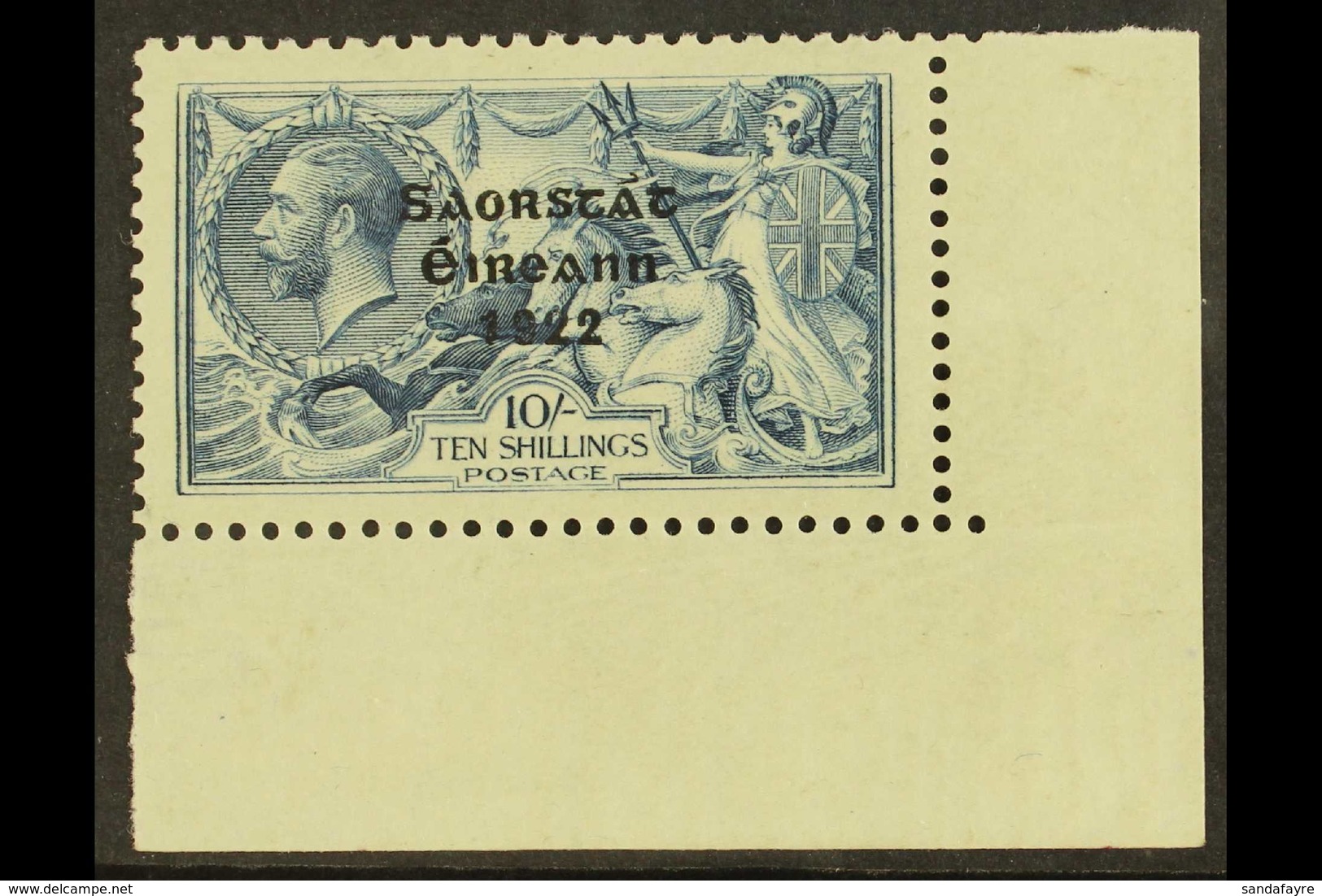 1922 - 23 10s Dull Grey Blue Seahorse, SG 66, Lower Right Corner Copy (Row 10/4), Showing WEAK ACCENT, Hib. T61g, Very F - Other & Unclassified