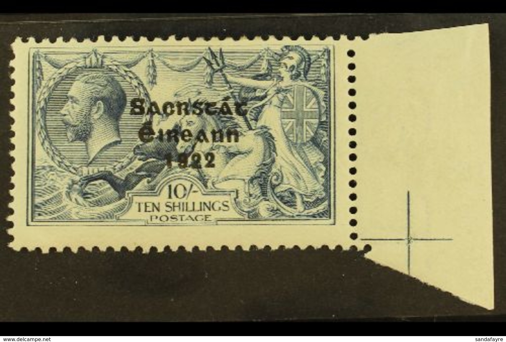 1922 10s Dull Grey Blue, 3 Line Thom Ovpt, Showing The Variety "SACRSTAT", Hib T61jf  (SG 66 Var), Superb Marginal Mint  - Altri & Non Classificati