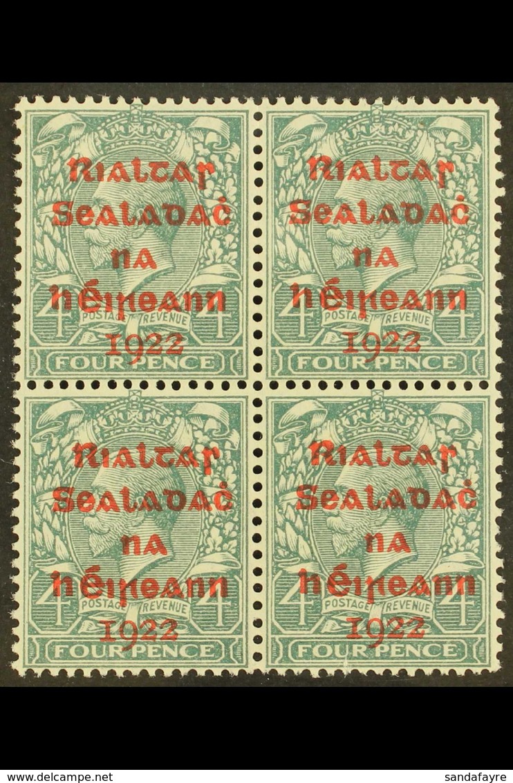 1922 DOLLARD 4d Grey-green With Carmine Overprint, SG 6c, Superb Nhm Block Of Four. For More Images, Please Visit Http:/ - Sonstige & Ohne Zuordnung