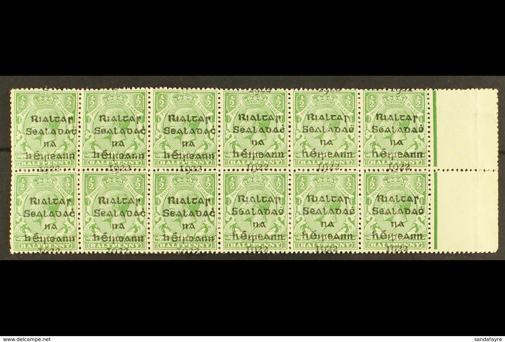 1922 DOLLARD ½d Green, Right Marginal Block Of Twelve (6x2), Showing Large Overprint Shift, Resulting In "1922" Being Ac - Autres & Non Classés