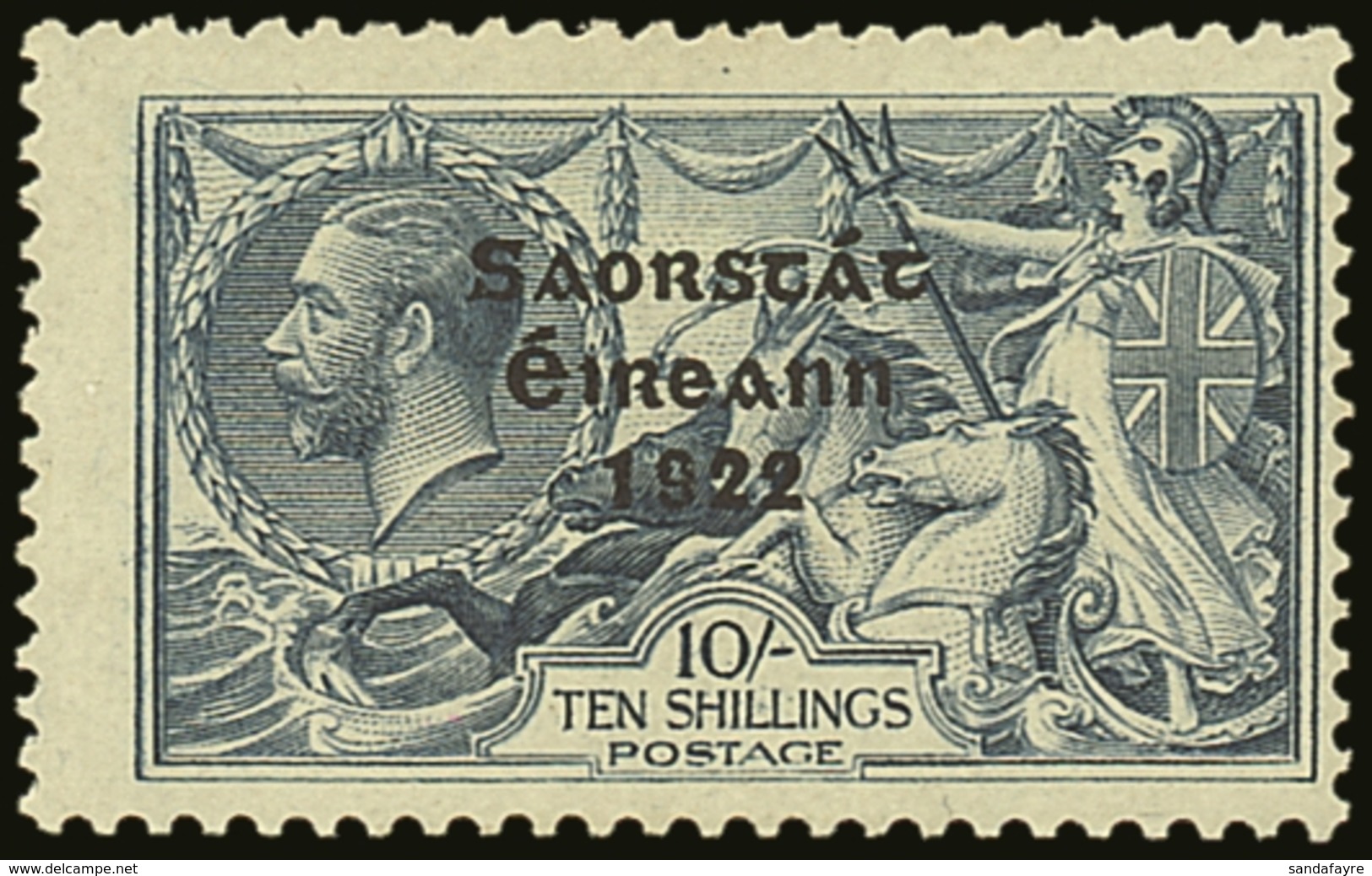 1922-23 10s Dull Grey Blue Seahorse SG 66, Showing Row 1/2 MAJOR RETOUCH Hib. T61b, Fine Mint, Centered To Right. For Mo - Autres & Non Classés