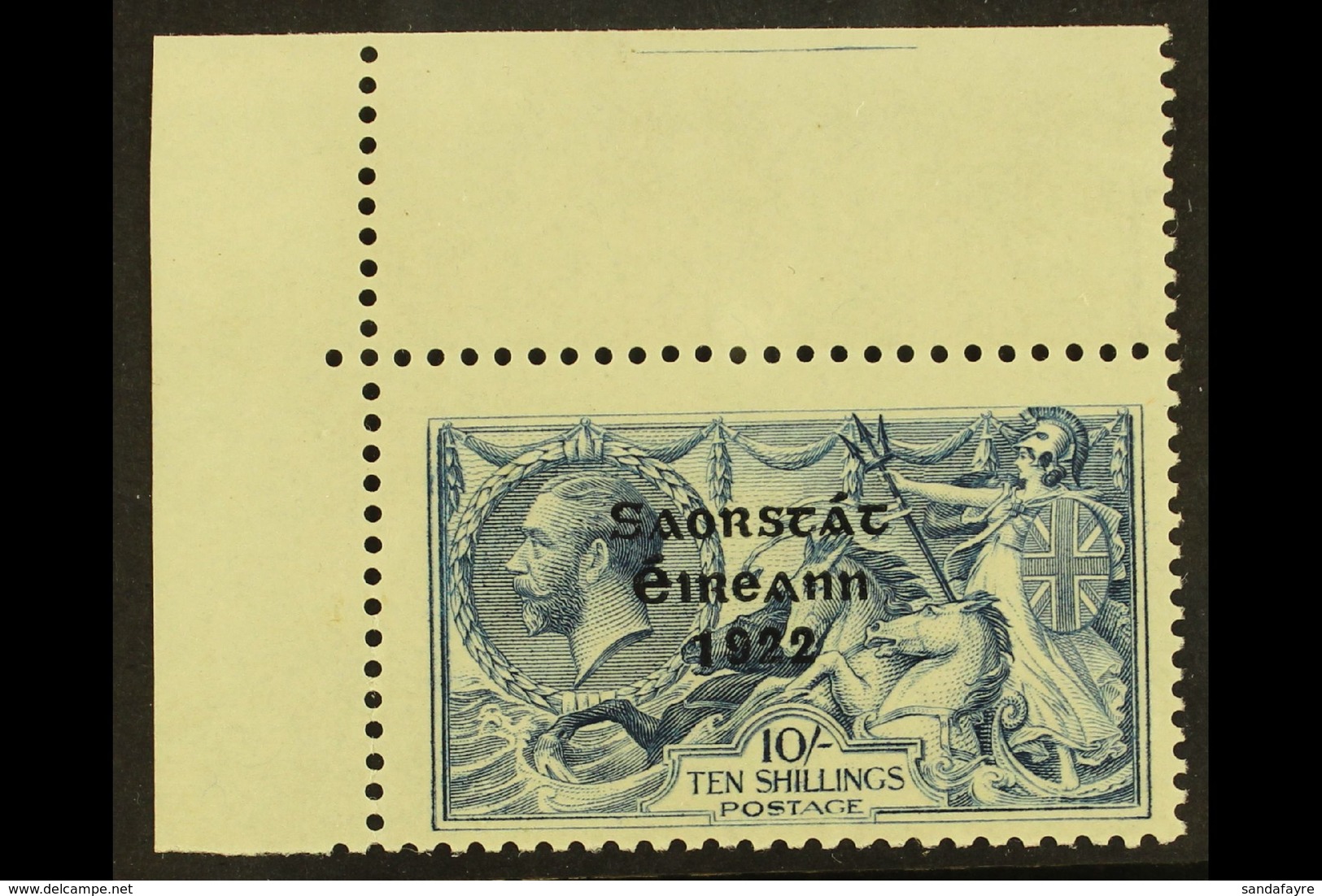 1922-23 10s Dull Grey-blue Seahorses With "Saorstat" Overprint (SG 66) With MAJOR RE-ENTRY (position R. 1/1) Variety, Hi - Other & Unclassified