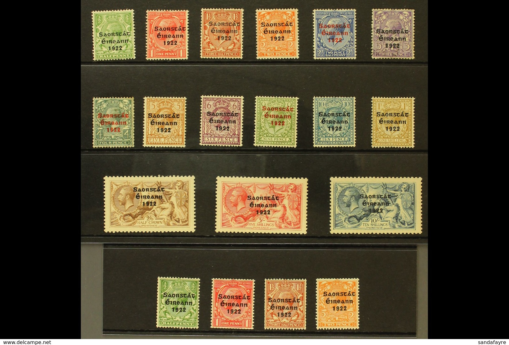 1922-23 Thom Three Line Overprints Complete Set Of 15 To 10s Seahorse, SG 52/66, Plus The Harrison Coils Set Of Four, SG - Other & Unclassified