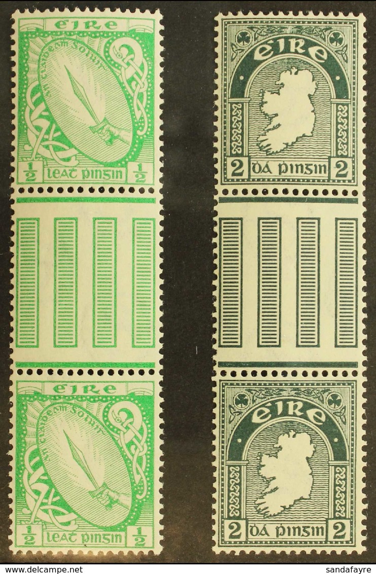 1922-34 GUTTER PAIRS ½d Bright Green & 2d Grey-green, Wmk "se" SG 71, 74, Very Fine, Never Hinged Mint (2 Pairs). For Mo - Other & Unclassified