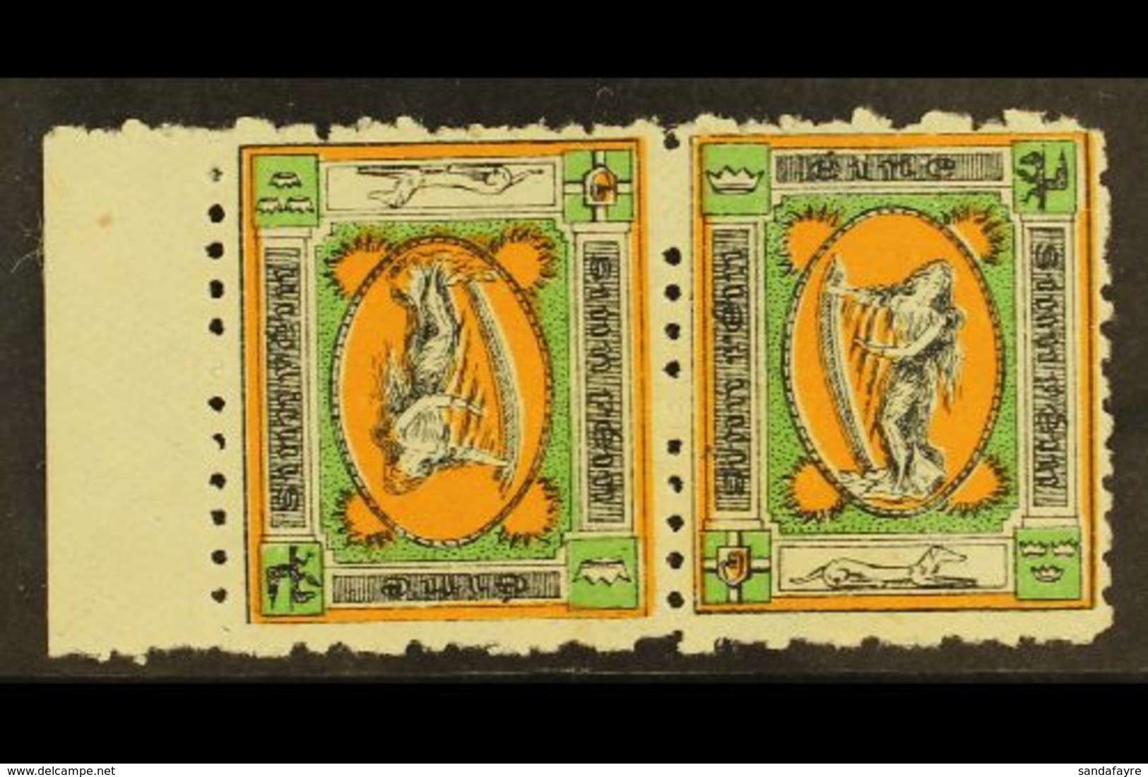 FORERUNNER RARITY 1907-16 Sinn Fein "Hibernia", Broad Crown Perf 11¼, Horizontal Marginal TETE BECHE PAIR (Hib. L17b), F - Sonstige & Ohne Zuordnung