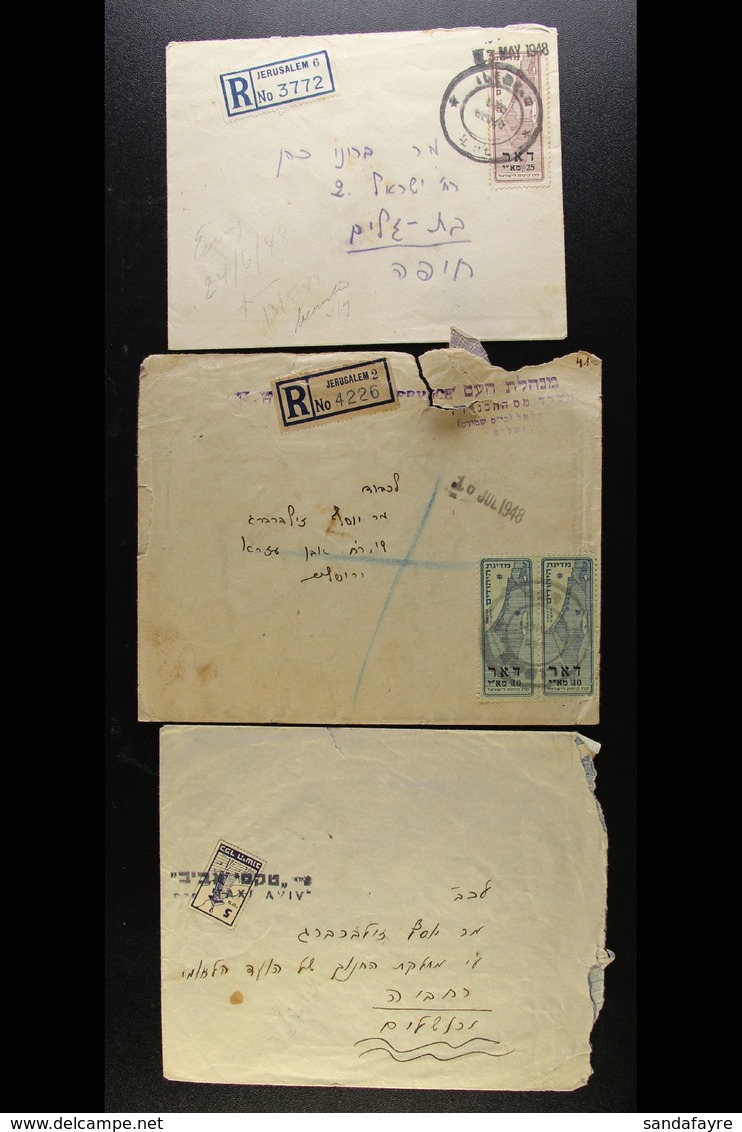 INTERIM PERIOD COVERS 1948 Cover Bearing 5m "Kofer Hayishuv" Tax Label (Bale 132) Tied By Bilingual Straight Line "per T - Autres & Non Classés