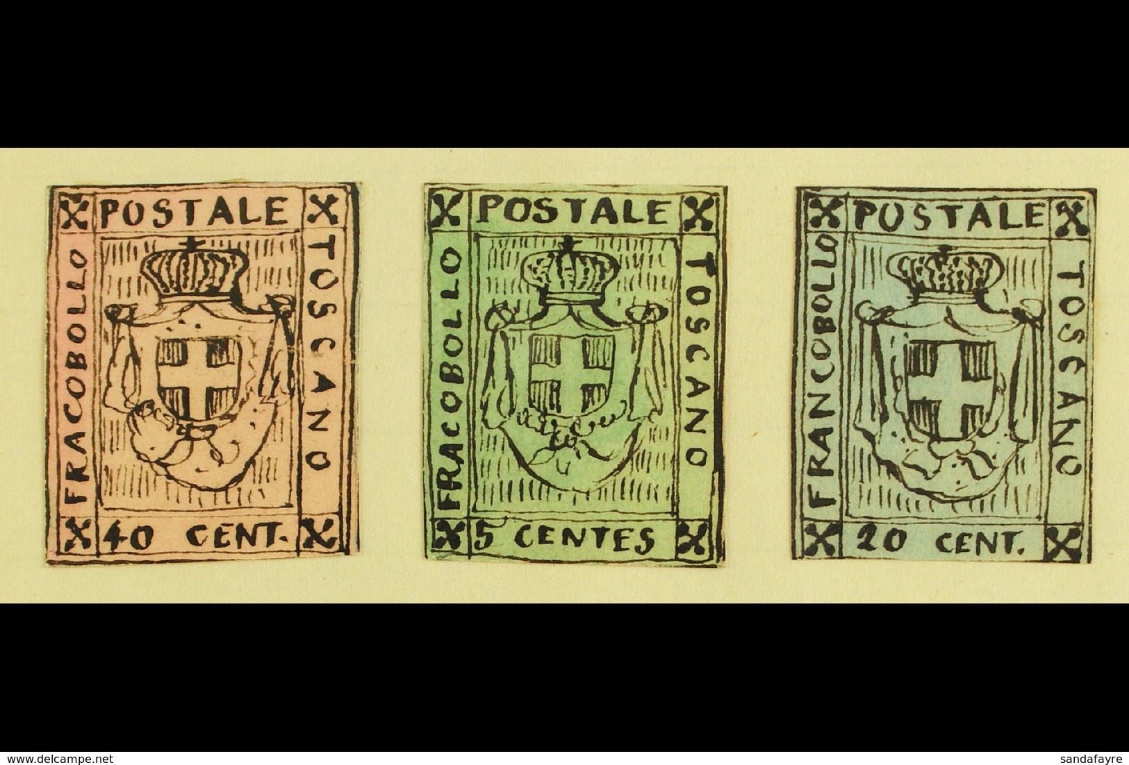 1861 HAND PAINTED STAMPS Unique Miniature Artworks Created By A French "Timbrophile" In 1861. TUSCANY With 1860 "Arms Of - Non Classés