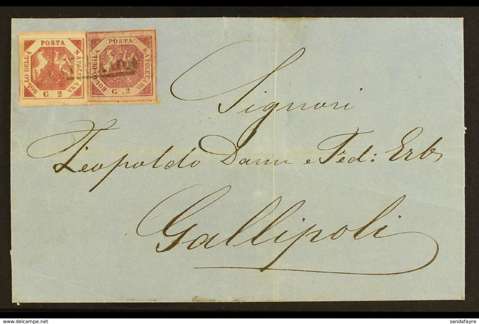 NAPLES 1859 - 61 POSTAL FORGERIES 1860 Cover To Gallipoli Franked 2gr Brown Rose, Plate III In Combination With 2g Lilac - Unclassified