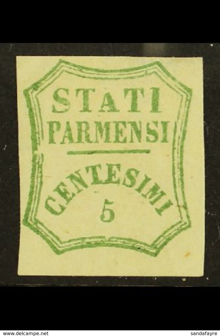 PARMA 1859 5c Blue Green, Provisional Govt, Variety "Short A", Sass 12b, Very Fine Mint, Large Part Og. Some Offsett On  - Unclassified