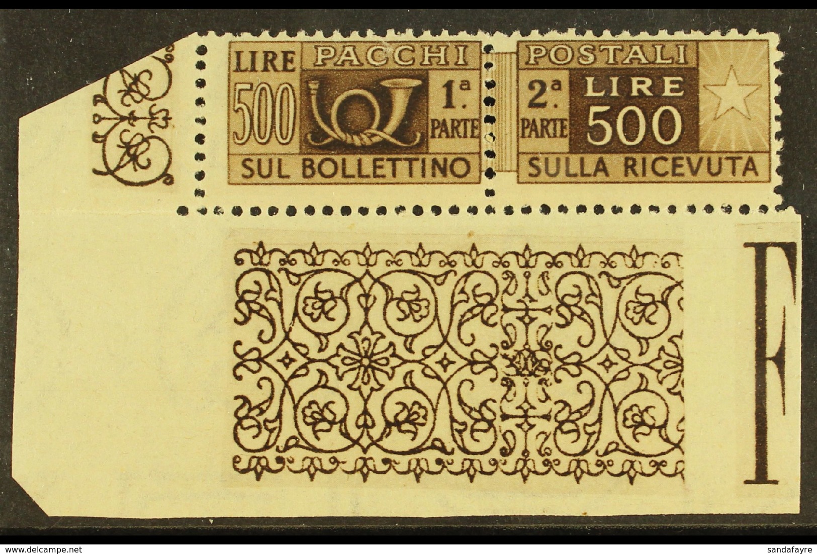 PARCEL POST 1946-51 500L Deep Brown, Watermark Sideways, Sass 80, Never Hinged Mint Horiz Pair With Engraved Margins To  - Non Classés