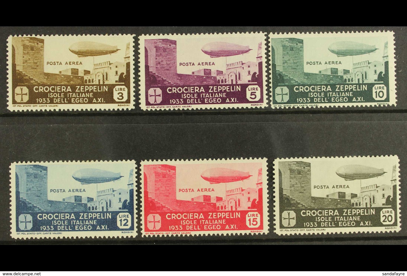 AEGEAN ISLANDS 1933 Zeppelin Set Complete, Sass S31, Fine Mint, Hint Of Gum Toning. (6 Stamps) For More Images, Please V - Sonstige & Ohne Zuordnung