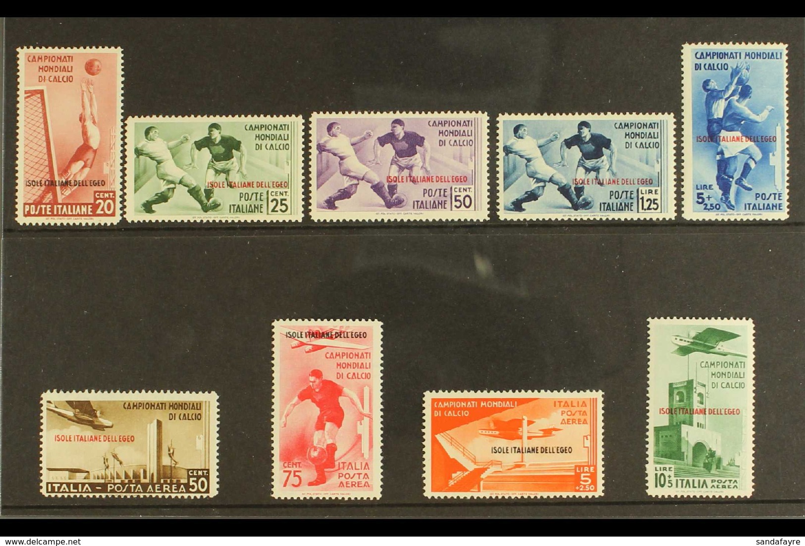 AEGEAN ISLANDS 1934 World Cup Football Championship (Postage And Air) Complete Set, Sass S. 14, Very Fine NEVER HINGED M - Sonstige & Ohne Zuordnung