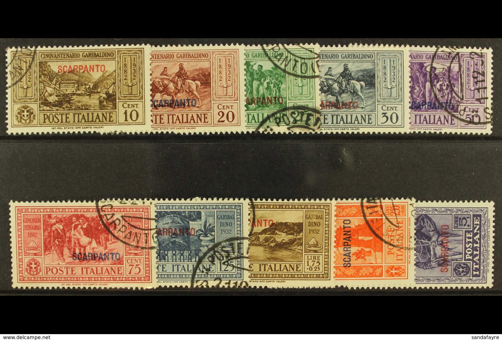 DODECANESE ISLANDS SCARPANTO 1932 Garibaldi Set, SG 89/98, Sassone S.78, Very Fine Used (10). For More Images, Please Vi - Sonstige & Ohne Zuordnung