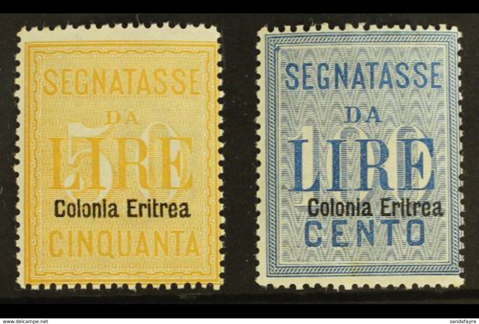 ERITREA POSTAGE DUES 1903 50L Yellow & 100L Blue Overprints (SG D41/42, Sassone 12/13), Fine Mint, 50L With Tiny Wrinkle - Otros & Sin Clasificación