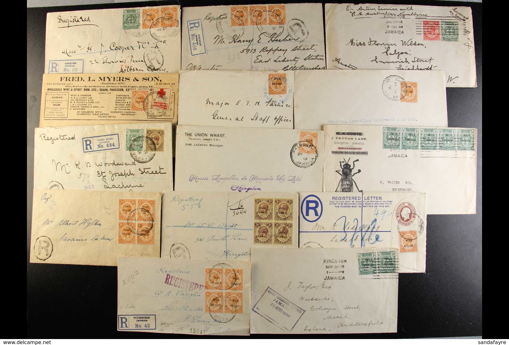 1916-19 "WAR TAX" COMMERCIAL COVERS A Wonderful Collection Of Covers Bearing Various ½d, 1½d, Or 3d Stamps Overprinted " - Jamaica (...-1961)