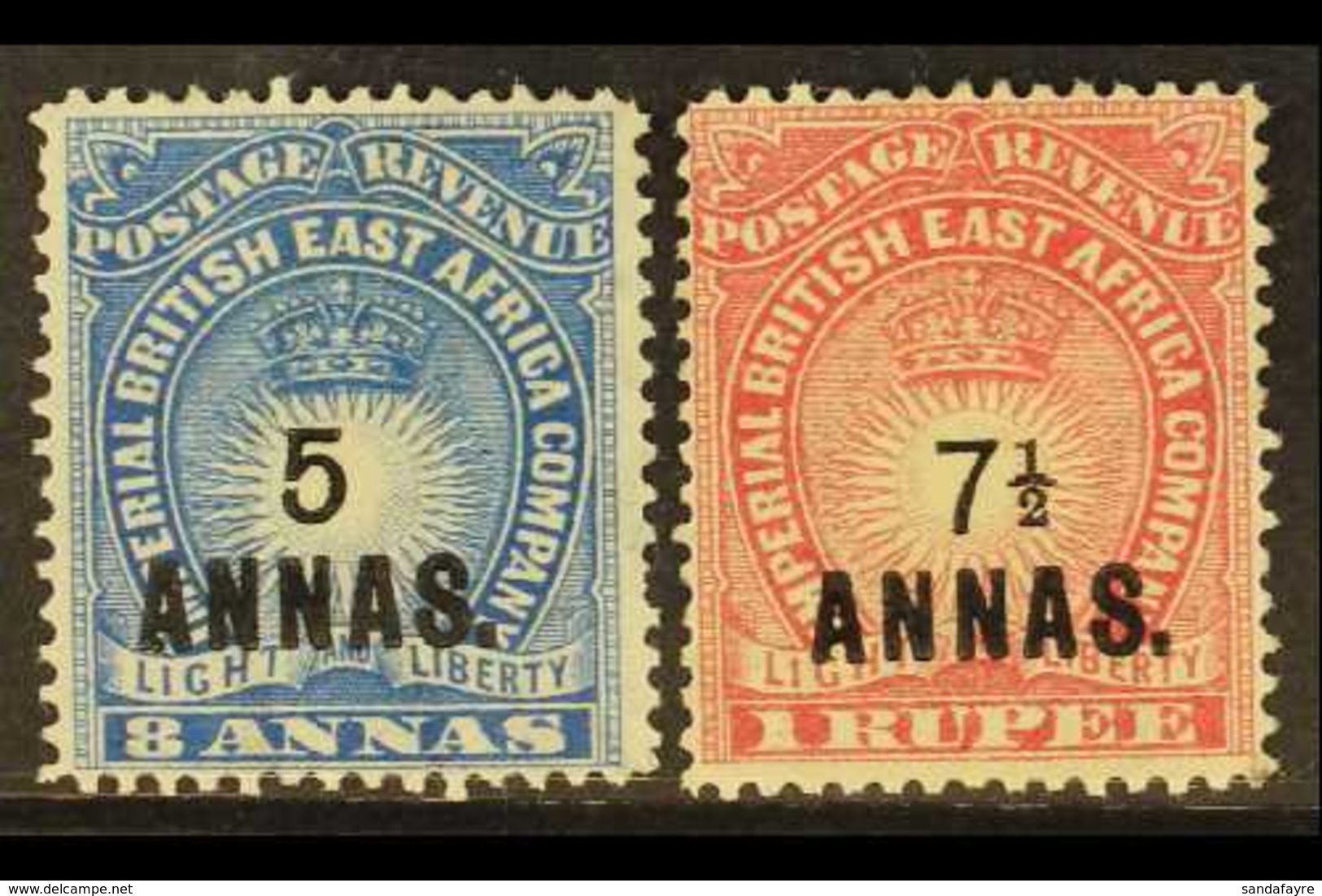 1894 5a On 8a Blue And 7½a On 1r Carmine, SG 27/28, Fine Mint. (2 Stamps) For More Images, Please Visit Http://www.sanda - Vide