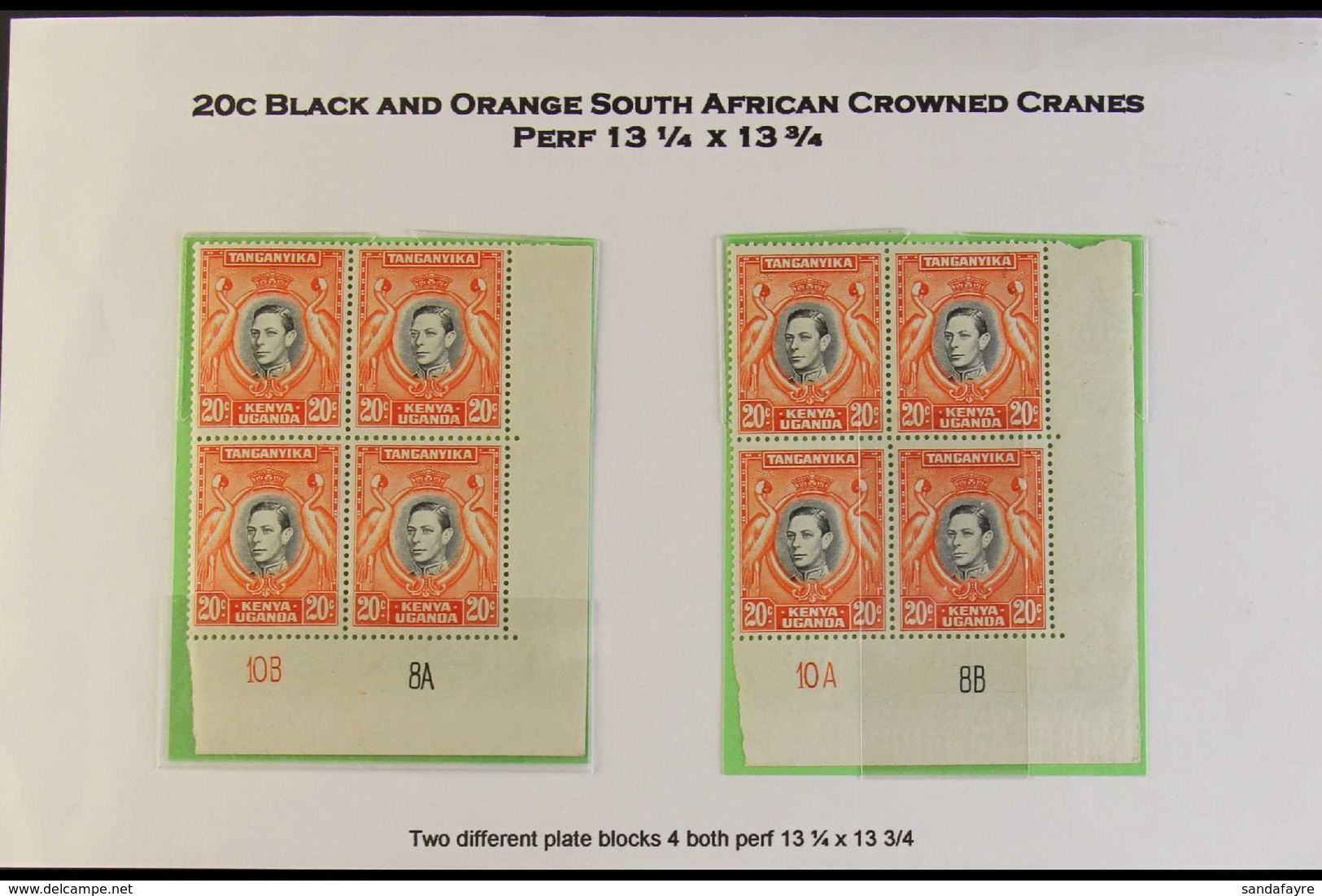 1942 20c Black And Orange, Perf 13¼ X 13¾, SG 139b, Two Different Very Fine Mint Corner Plate Blocks Of Four, One Showin - Vide