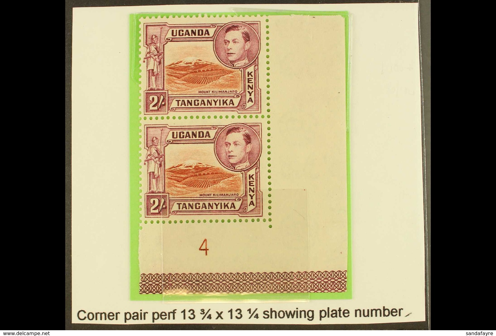 1944 2s Lake-brown And Brown-purple, Perf 13¼ X 13¾,  SG 146b, A Never Hinged Mint Vertical CORNER PAIR Showing  Plate N - Vide
