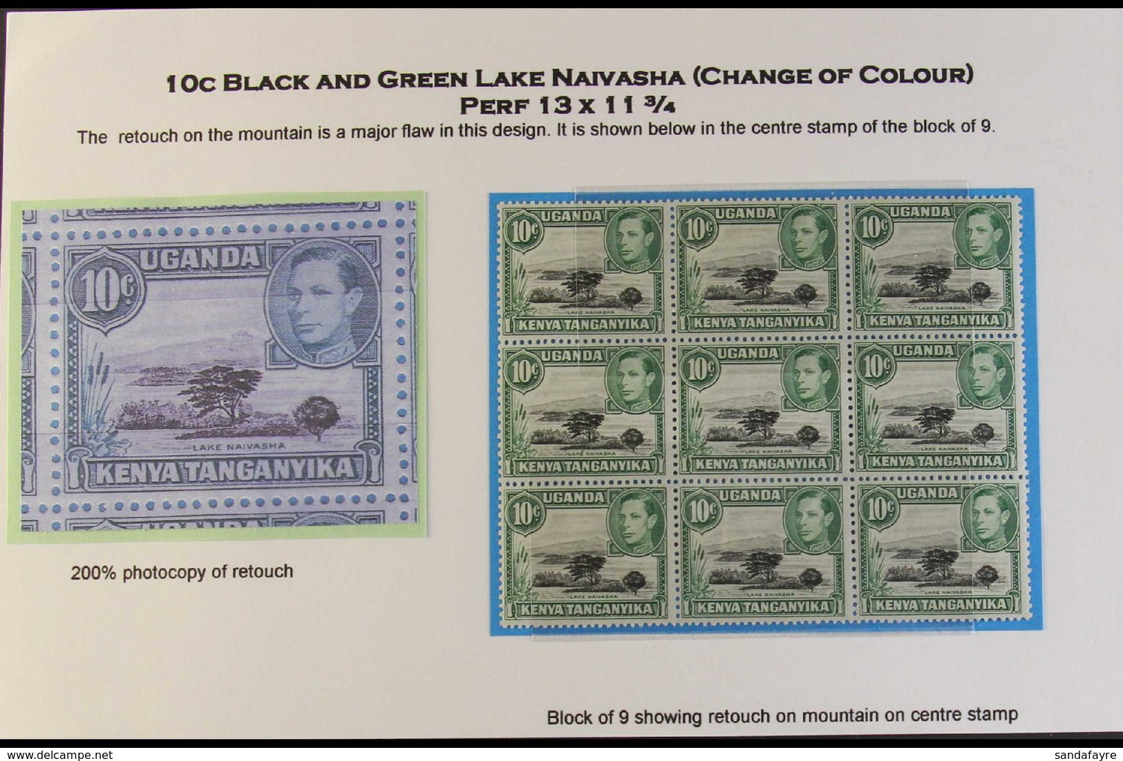 1949 10c Black And Green, Perf 13 X 11¾, SG 135, A Superb Never Hinged Mint Block Of Nine With The Centre Stamp Showing  - Vide