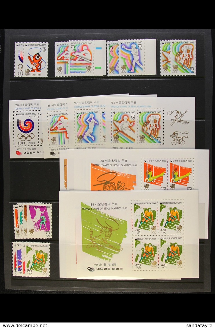 SEMI-POSTAL STAMPS 1985-1988 Olympic Games Complete With All Sets & Mini-sheets, Scott B19/54a, Superb Never Hinged Mint - Corée Du Sud