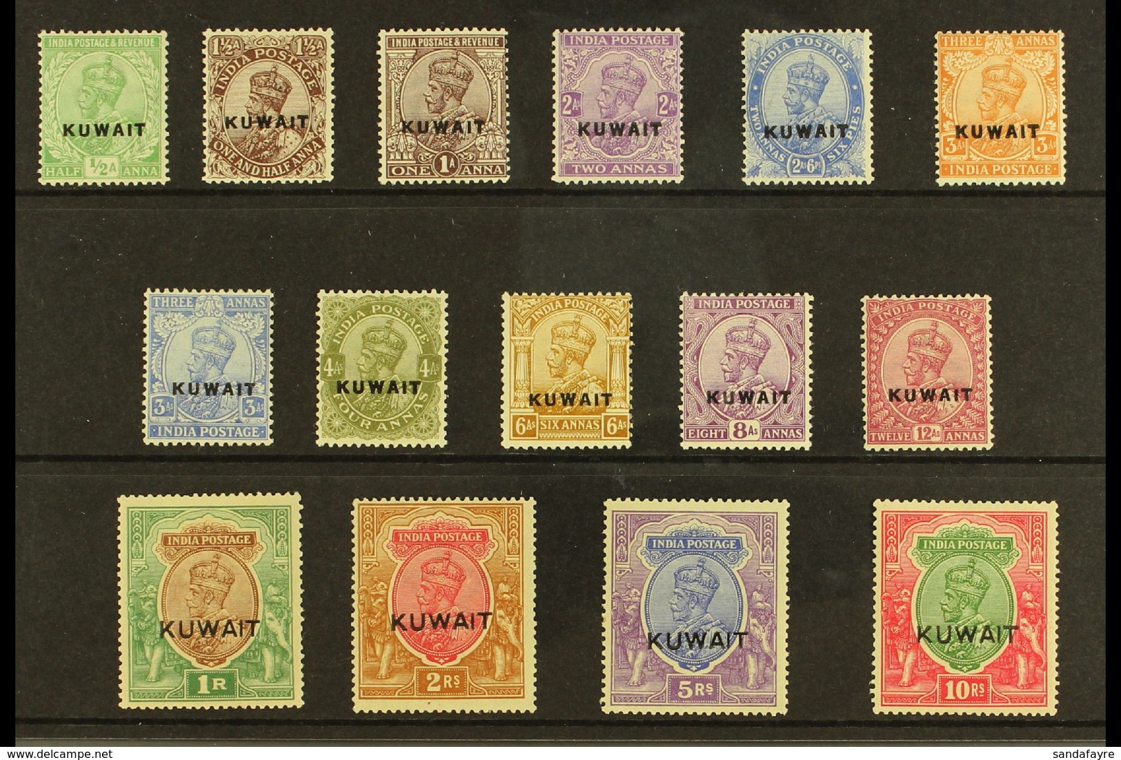 1923-24 "KUWAIT" Overprints On Stamps Of India (watermark Large Star) Complete Set, SG 1/15, Fine Mint. (15 Stamps) For  - Kuwait