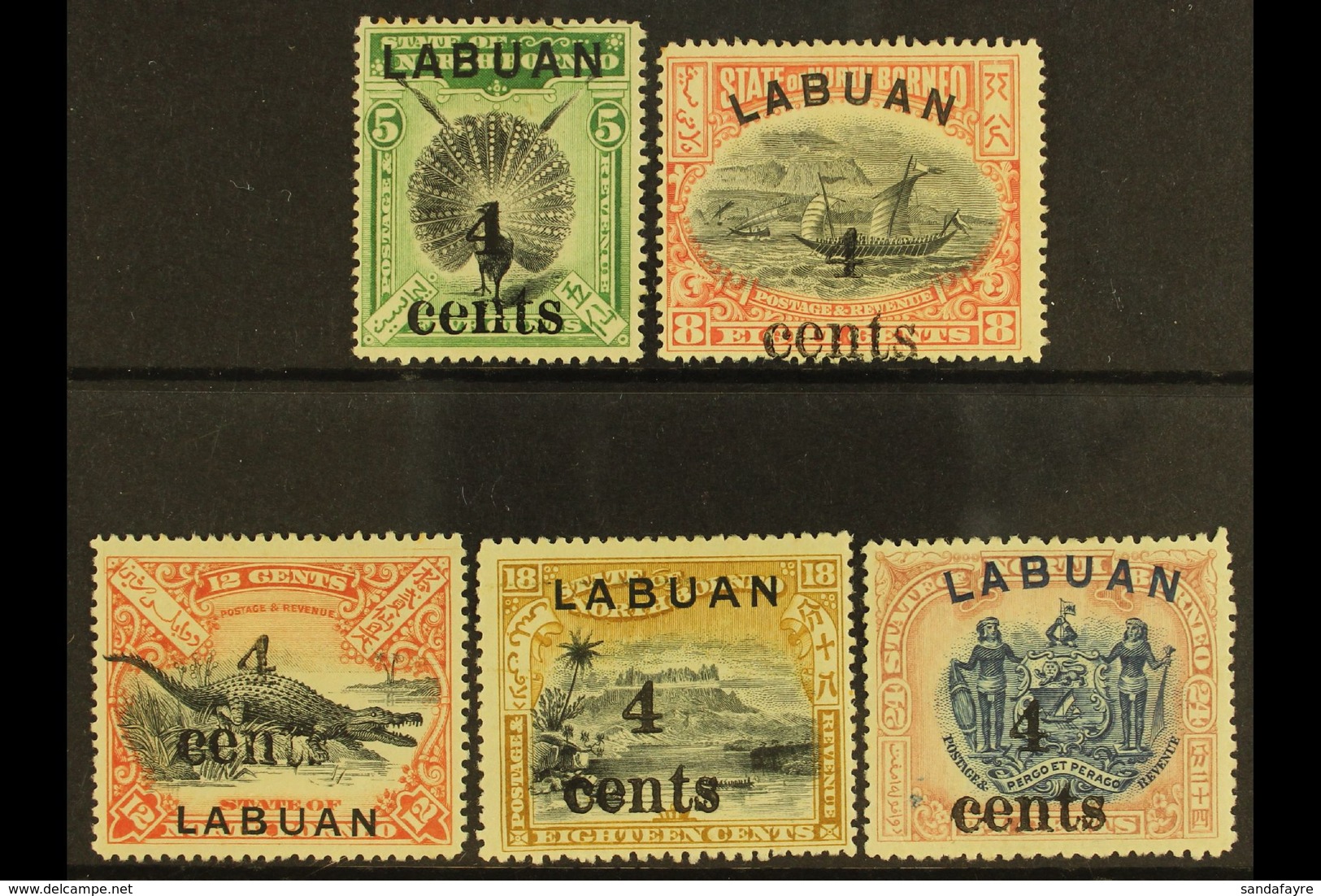 1904 "4 Cents" Surcharges - 4c On 5c (SG 129), Plus 4c On 8c To 4c On 24c (SG 131/34), Fine Mint. (5 Stamps) For More Im - North Borneo (...-1963)