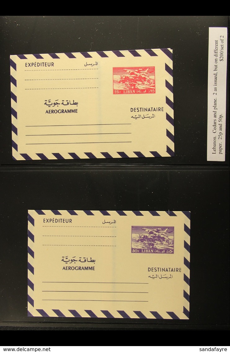 1971 AEROGRAMME SET 25p Carmine & 50p Violet-blue, "Cedars & Plane" Set On Cream Paper, Very Fine Unused (2 Items) For M - Liban