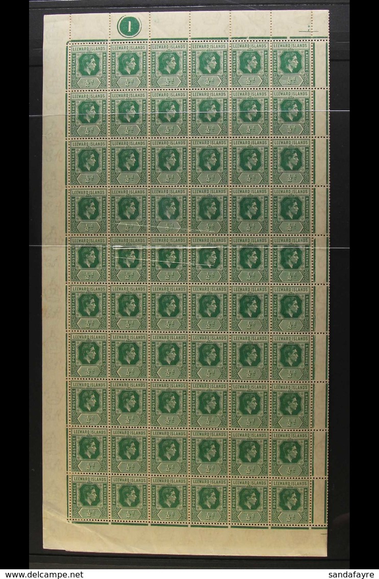 1938-51 KGVI COMPLETE SHEET OF 120 STAMPS ½d Emerald Green, SG 96, Plate 1, Complete Sheet Of 120 Stamps As Two Panes Of - Leeward  Islands