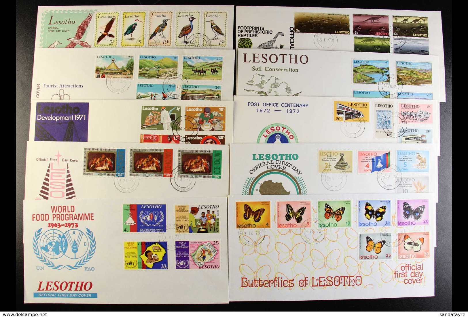 1966-1976 FIRST DAY COVERS All Different Illustrated Unaddressed First Day Covers Bearing Complete Sets, Inc 1971 Birds, - Lesotho (1966-...)