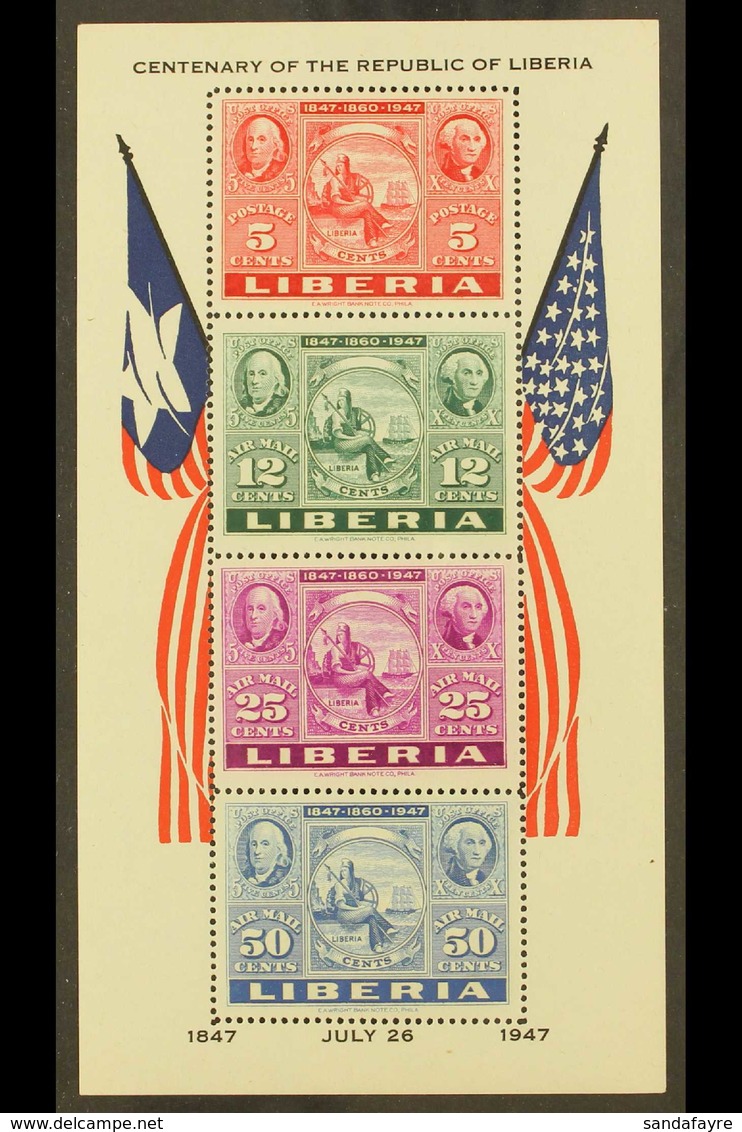 1947 Stamp Anniversary Perf Miniature Sheet, Mi Block 1A, Never Hinged Mint. For More Images, Please Visit Http://www.sa - Liberia