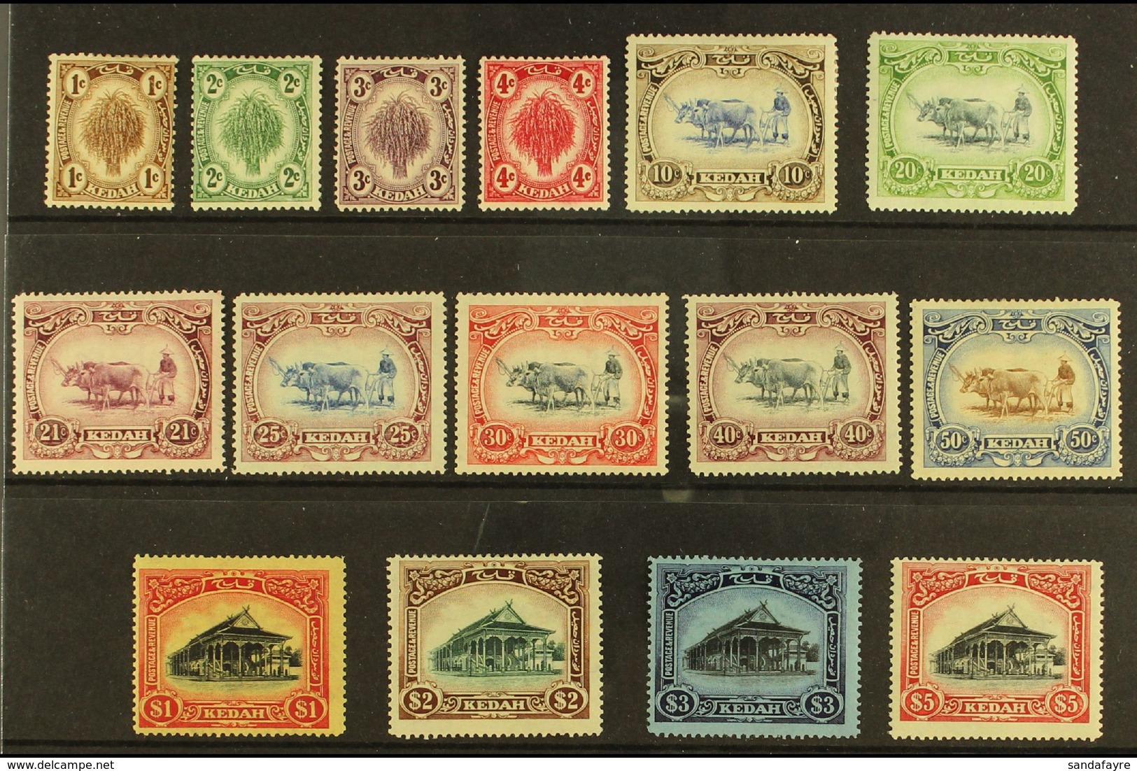 KEDAH 1921 Sheaf And Ploughman Set Complete, Wmk Script, SG 26/40, Fine And Fresh Mint. (15 Stamps) For More Images, Ple - Autres & Non Classés