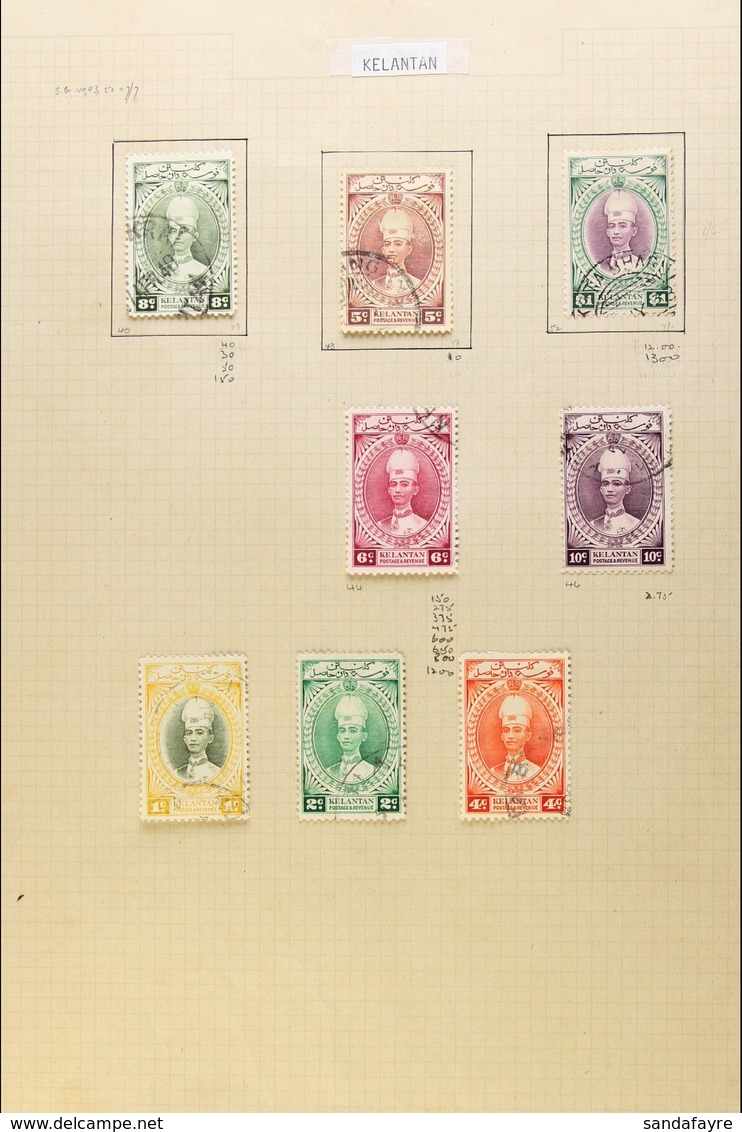 KELANTAN 1937-85 USED COLLECTION On Album Pages. Includes 1937 Ismail Range To $1, 1951 Ibrahim To 50c Inc 20c & 40c, 19 - Other & Unclassified