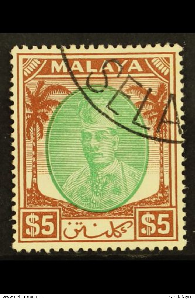 KELANTAN 1951 $5 Green And Brown Sultan Ibrahim, SG 81, Very Fine Used. For More Images, Please Visit Http://www.sandafa - Autres & Non Classés