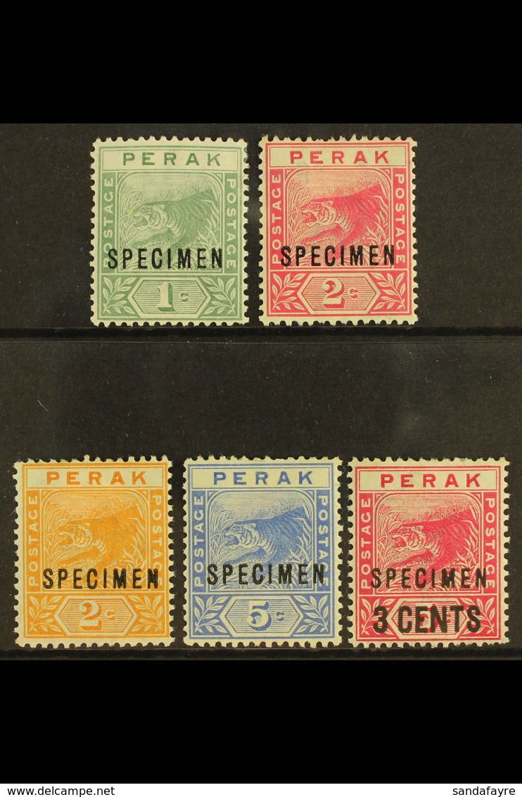 PERAK 1892 - 5 Tiger Set And 3c Surcharge Overprinted "Specimen", SG 61s/65s, Very Fine Mint. (4 Stamps) For More Images - Other & Unclassified