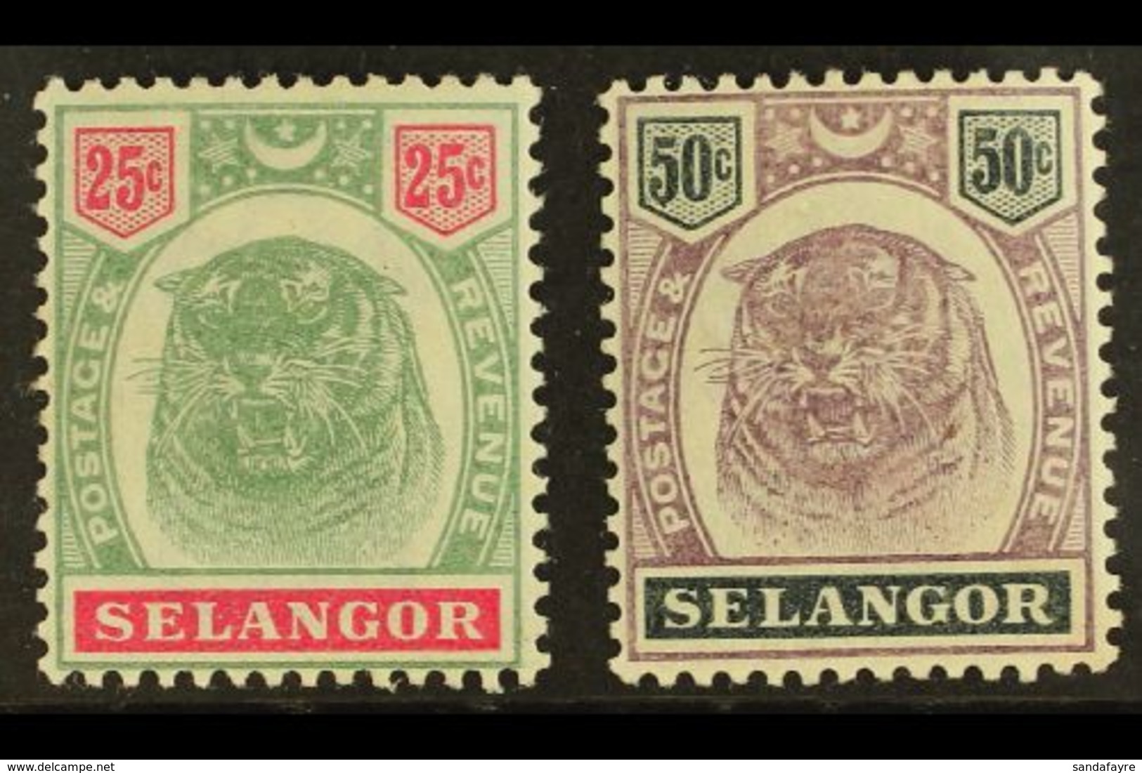 SELANGOR 1895 25c And 50c Dull Purple And Greenish Black "Tigers", SG 58, 59, Very Fine And Fresh Mint. (2 Stamps) For M - Sonstige & Ohne Zuordnung