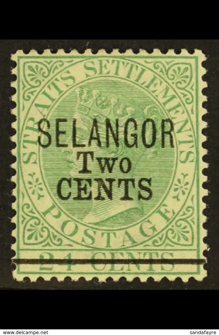 SELANGOR 1891 2c On 24c Green, SG 46, Superb Mint. Scarce Stamp. For More Images, Please Visit Http://www.sandafayre.com - Other & Unclassified