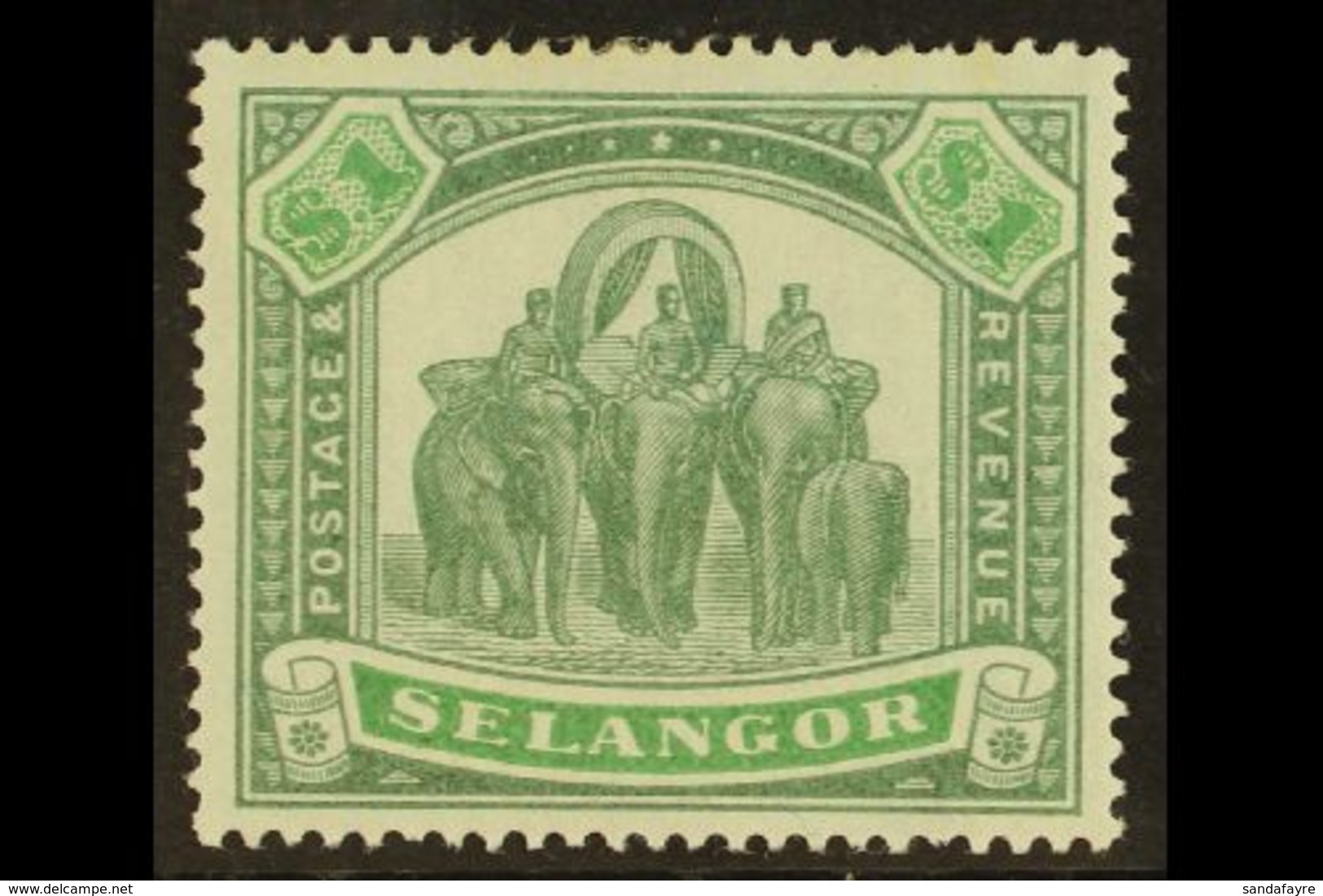 SELANGOR 1895 $1 Green And Yellow Green Elephants, SG 61, Very Fine And Fresh Mint. For More Images, Please Visit Http:/ - Otros & Sin Clasificación